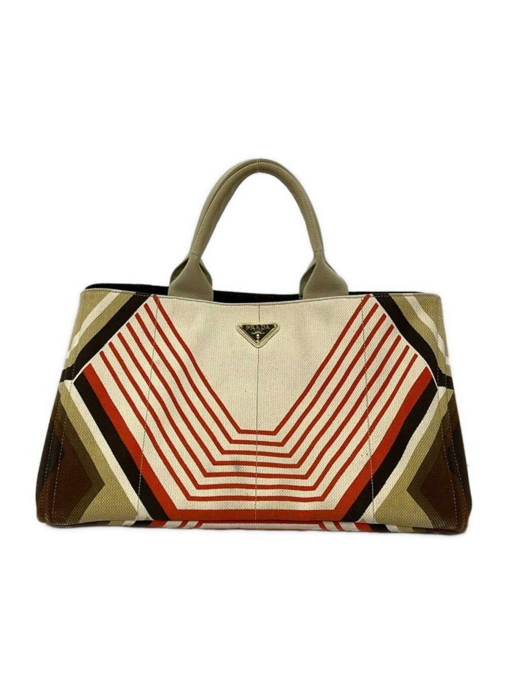Prada Tote Bag Canapa Dark Brown Ivory Orange